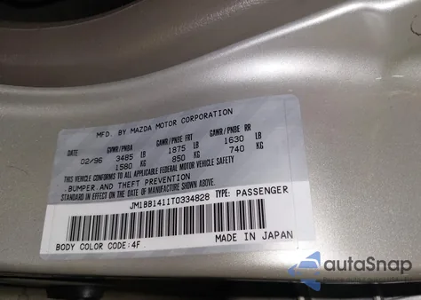 1996 Mazda Protege Dx/Lx/Es from USA, damaged, VIN JM1BB1411T0334828